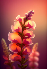 Poster - Beautiful abstract flower Snapdragon from smooth elegant transparent fabric concept, contemporary on bright bokeh background 3d pink and peach colors. Generative AI technology.
