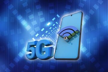 Poster - 3d illustration Transmitter mobile WiFi near 5G
