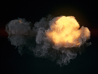 Aufkleber - Highly realistic giant fire explosion with dark smoke. Abstract design background. 3d rendering digital illustration
