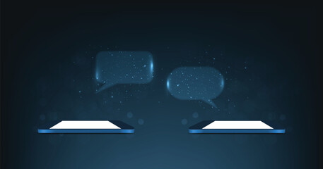 Aufkleber - Communication between two smartphones. Messenger concept. modern style design isolated on dark blue background.