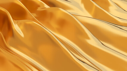 gold fabric curtain,abstract background golden curtain,abstract movement in gold,3d rendering