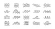 © Elena Pimukova - Doodle sea wave icons. Hand drawn simple wavy lines. Sea storm scribble icons set. Ocean water flow curve sketch. Aqua doodle symbols. Vector illustration isolated on white background. Generative AI