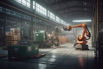 Smart factory with industrial robot and AGV, 3D illustration. Generative AI