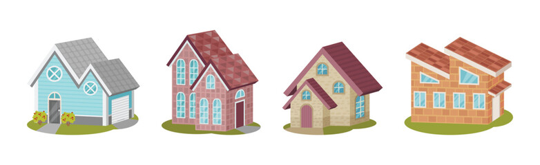 Wall Mural - House Exterior and Front with Roof Vector Set