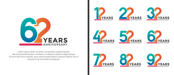  set of anniversary logo style blue and orange color on white background for celebration