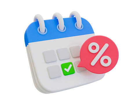 3d minimal special offer promotion. flash sale day. special discount reminder. calendar with percent icon. 3d illustration.