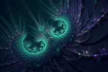 Abstract Fractal Design In Green And Purple. Self-similar Intricate Patterns. Ideal For Cell Wallpaper. Mandelbrot Images. Generative AI