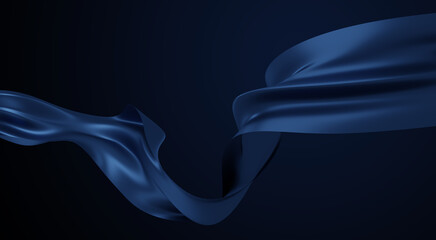 Wall Mural - Blue fabric flying in the wind on black background 3D render