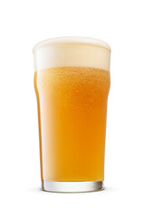 Wall Mural - British pint glass of wheat unfiltered beer with cap of foam isolated. Transparent PNG image.