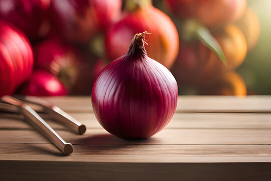 red onion on wooden background