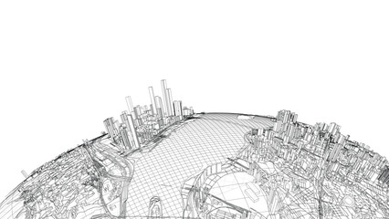 Poster - 3d city sphere. vector rendering of 3d generative ai