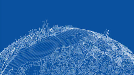 Poster - 3d city sphere. vector rendering of 3d generative ai