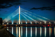 Suspension Bridge In Riga At Night