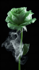 Canvas Print - green rose white smoke Generative AI