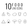 10 food line icons healthy eating colored icons cherry eggplant lemon glass of water apple watermelon avocado broccoli mushrooms fish nice comfortable fast line style