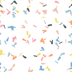 Poster - Vector organic seamless abstract background, party confetti pattern. Colorful pastel colored mosaic of simple shapes on white background.