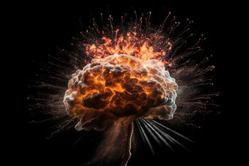 An imaginative image of a colorful brain exploding with creativity, emotions and ideas. Ai generated.