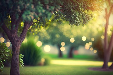 Poster - serene park scene with lush green trees and grass. Generative AI Generative AI