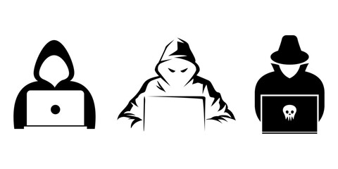 Poster - Black spy hacker icons collection. Set of black thief hacker icons