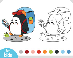 Wall Mural - Coloring book for children, Cute Penguin traveler go hiking