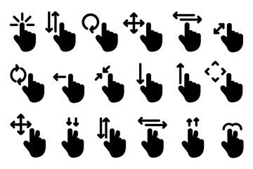 Fototapete - Touch gesture click hand icons collection. Set of swipe hands
