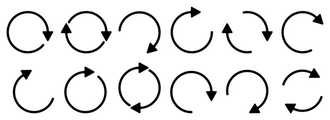 Aufkleber - Black circular arrow icon collection. Set of black update arrow