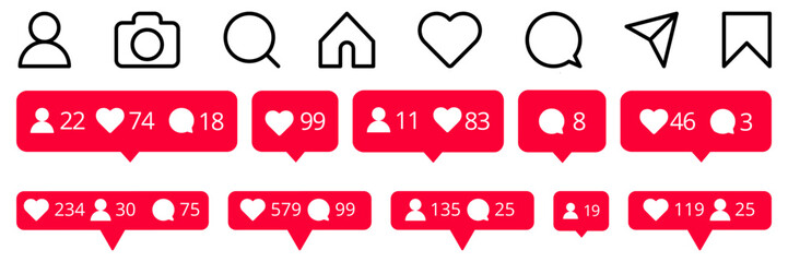 Poster - Notification speech bubble for social media. Like, heart, comment, message, friend