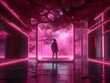 augmented reality or neon installation, a person in a bright scarlet room contemplating the light , generated by AI Generative AI