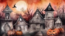 Design Background For Halloween Party In Watercolor Style. AI Generative.