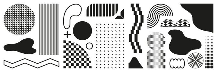 Brutalist minimal abstract blotch shape with patterns, halftone, textures. Retro 80's aesthetics and minimalist geometric forms and abstract liquid vector shapes. 