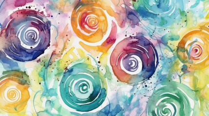 Wall Mural - multiple spirals abstract background in watercolor style. ai generative.