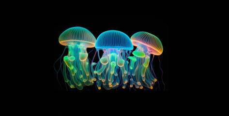 Wall Mural - Three neon jellyfishes hd wallpaper