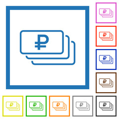 Sticker - Russian Ruble banknotes outline flat framed icons