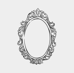 Wall Mural - hand drawn vector abstract outline,graphic,line art vintage baroque ornament floral frame in minimal