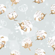 Beautiful seamless vector pattern with cotton flowers