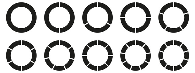 circles divided diagram 3, 10, 7, graph icon pie shape section chart. segment circle round vector 6,