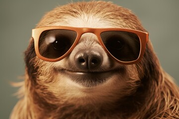 Wall Mural - Sloth summer sunglasses smile. Generate Ai