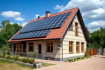 Poster - solar panel house eco. generate ai