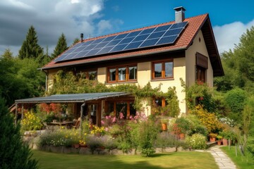 Poster - solar panel house. generate ai