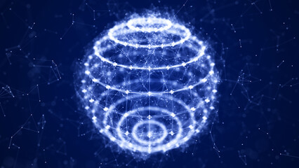 Fototapete - Abstract sphere of multiple points and lines. Globe or ball. Digital technology. Illustration in space style. 3d rendering