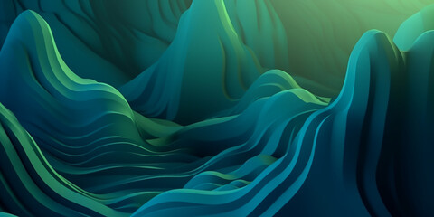 3d abstract wavy background or wallpaper, green and blue tones