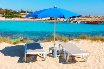 Wall Mural - Tropical Beach With Chaise Longues