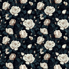 Poster - Seamless background of blooming roses. AI generated