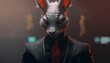 white rabbit red eyes evil face, generative AI