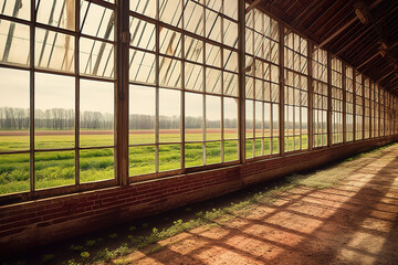 Wall Mural - Farm green background for free photos; greenhouse glass