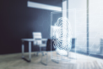 Aufkleber - Double exposure of abstract creative fingerprint hologram and modern desktop with laptop on background, research and development concept