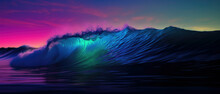 Back Lit Surf Wave Background With Purple Sky Generative Ai