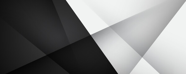 Poster - 3D black white geometric abstract background overlap layer on bright space with slash effects decoration. Graphic design element cutout style concept for banner, flyer, card, or brochure cover