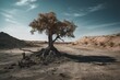 A solitary, weathered tree in a parched terrain. Generative AI