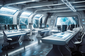 Wall Mural - futuristic interior of a laboratory or scientific station on a planet. created with generative ai te
